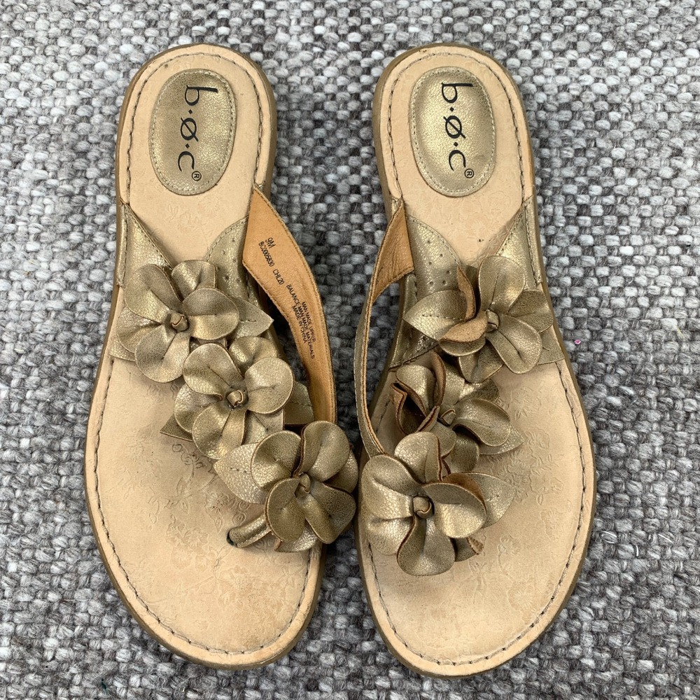 b.o.c. Born Concept Thong Sandals Womens 9 Gold Metallic Floral BC0005830 CHL20